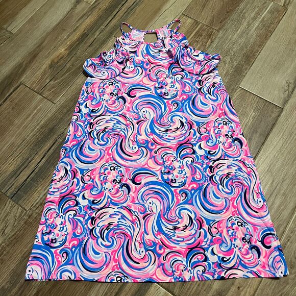 Lilly Pulitzer Raz Berry Flamingoals Billie Swing Dress Ruffles XXS EUC - Picture 1 of 8
